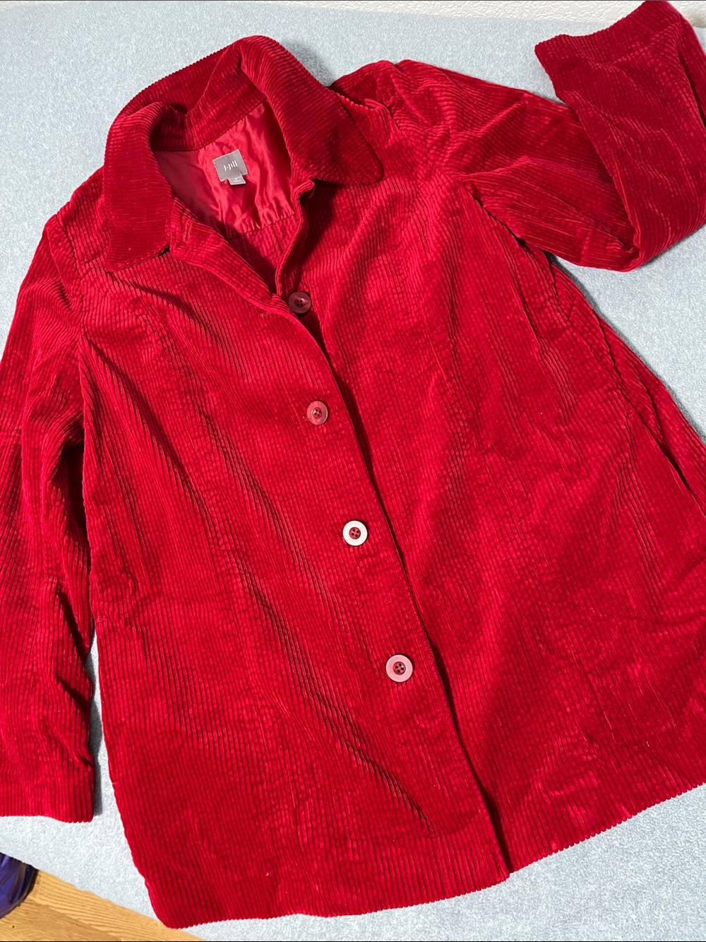 Red Corduroy Button Front Jacket Womens Medium Longline Capsule Essential